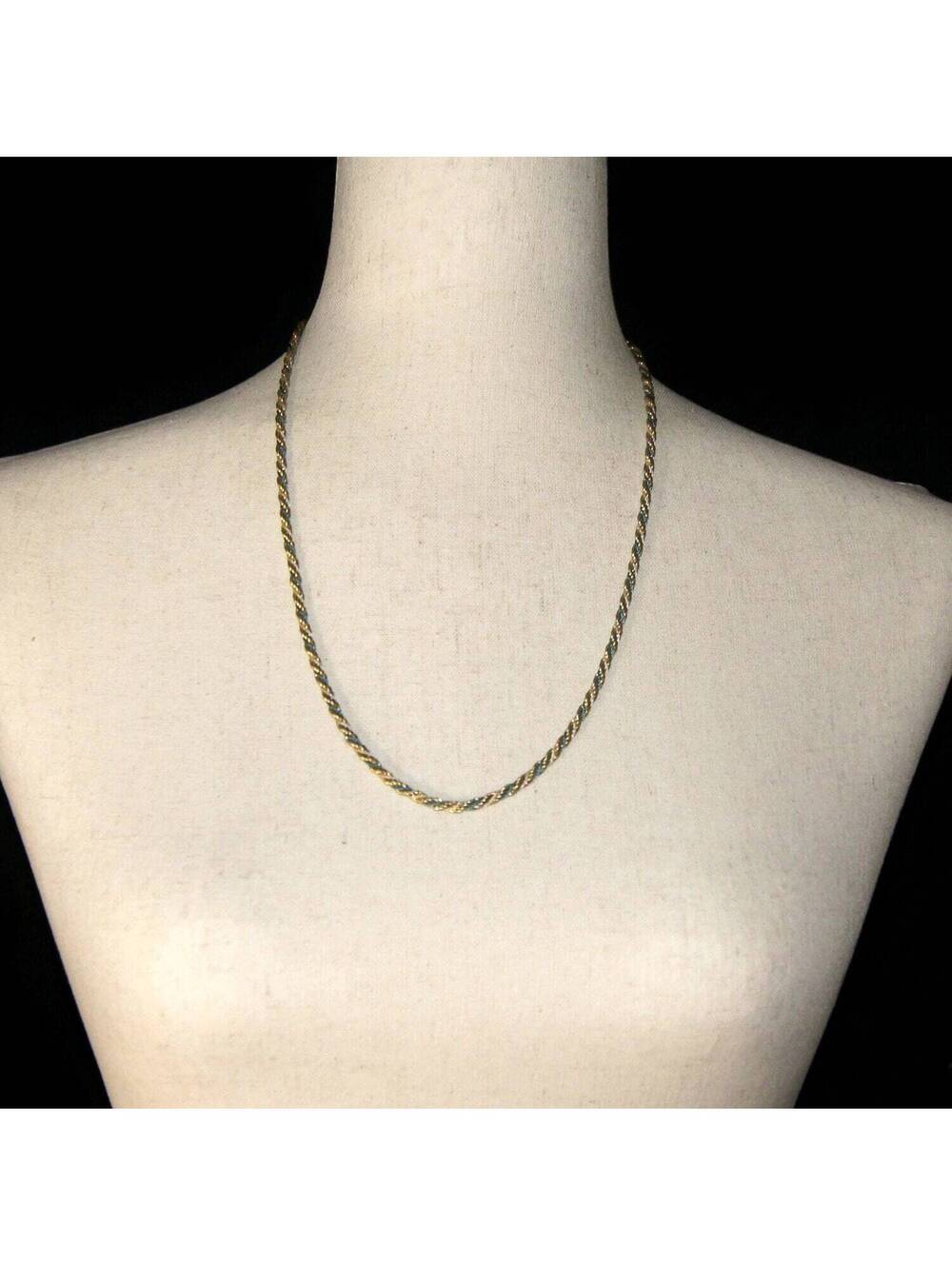 Vintage Gold Tone with Blue and White Cord Twisted Rope 24 Inch Chain.
